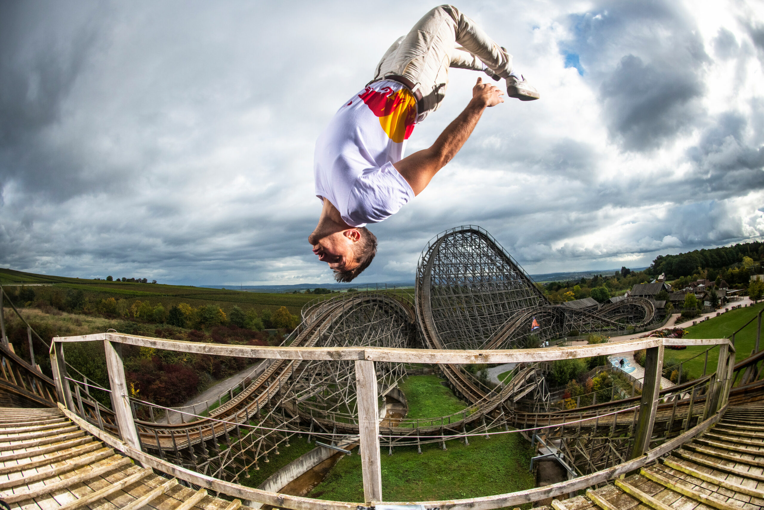 Freerunner Jason Paul takes a wild ride on a wooden roller coaster