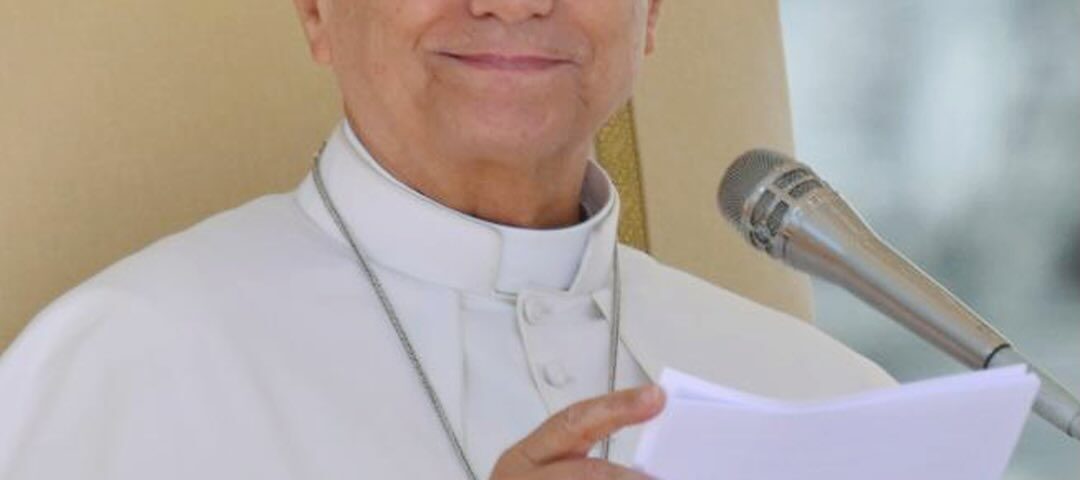 Papst Leo XIV. sitzt mit Brille in weißer Soutane bei der Generalaudienz und liest aus einem Dokument - Photo: @pontifex