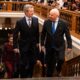 King Frederik X of Denmark and Folketinget Speaker Henrik Frandsen walk down the staircase at the opening of the Danish Parliament, followed by Queen Mary in burgundy — Photo: Kongehuset