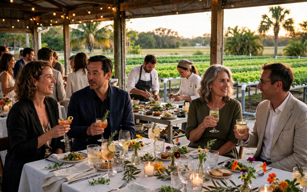 Festliche Tafel beim Swank Table Dinner auf der Swank Farm in Loxahatchee, Florida - das Benefiz-Dinner 'Fall into Winter' mit den Köchen der vier Four Seasons Resorts zugunsten der Kids Cancer Foundation