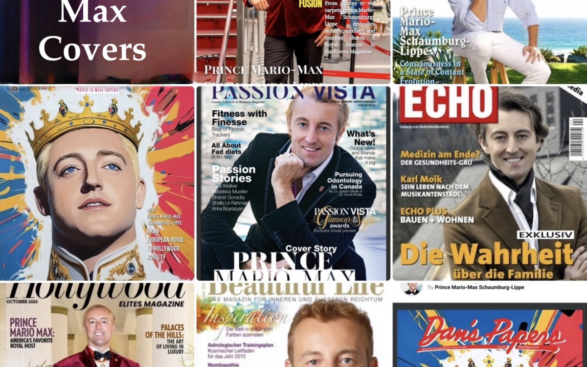 Eine Collage der Magazin-Cover von Prinz Mario-Max Schaumburg-Lippe, von ECHO im April 2007 bis zu Dan's Papers am 30. Oktober 2026.