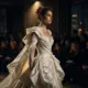 Braut in Couture-Kleid auf dem Laufsteg der New Yorker Bridal Fashion Week