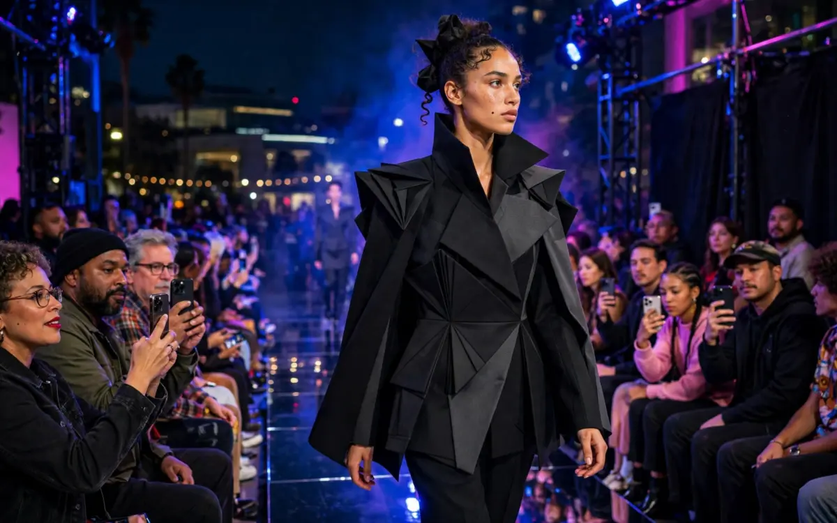 Abend-Look auf dem Laufsteg der Los Angeles Fashion Week in West Hollywood