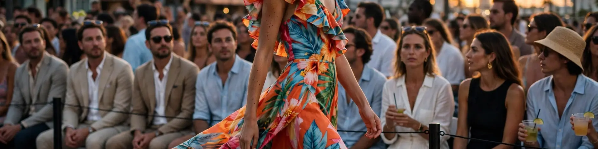 Model auf dem Laufsteg der Miami Fashion Week in der Sonne