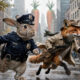 Hasenpolizistin und Fuchsdetektiv rennen durch eine fantasievolle Säugetiermetropole, Original-Artwork zu Zoomania 2