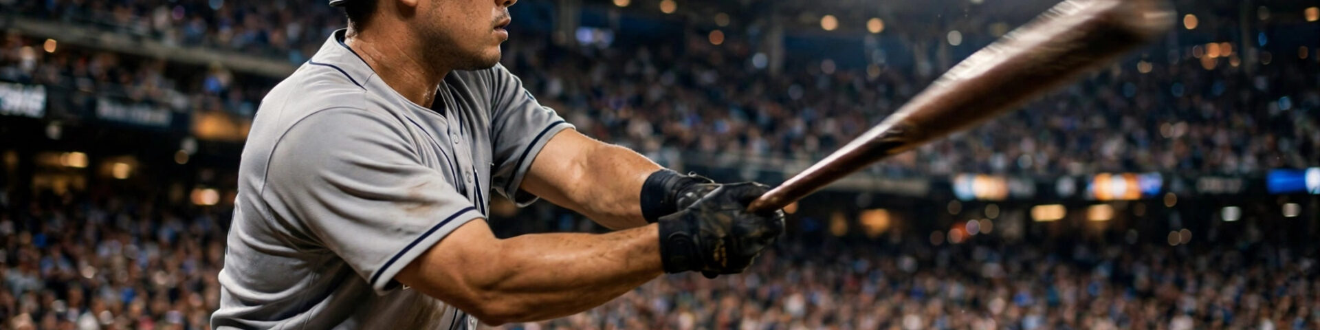 Baseballspieler schlägt unter Stadionflutlicht bei einem Nacht-Playoff-Spiel