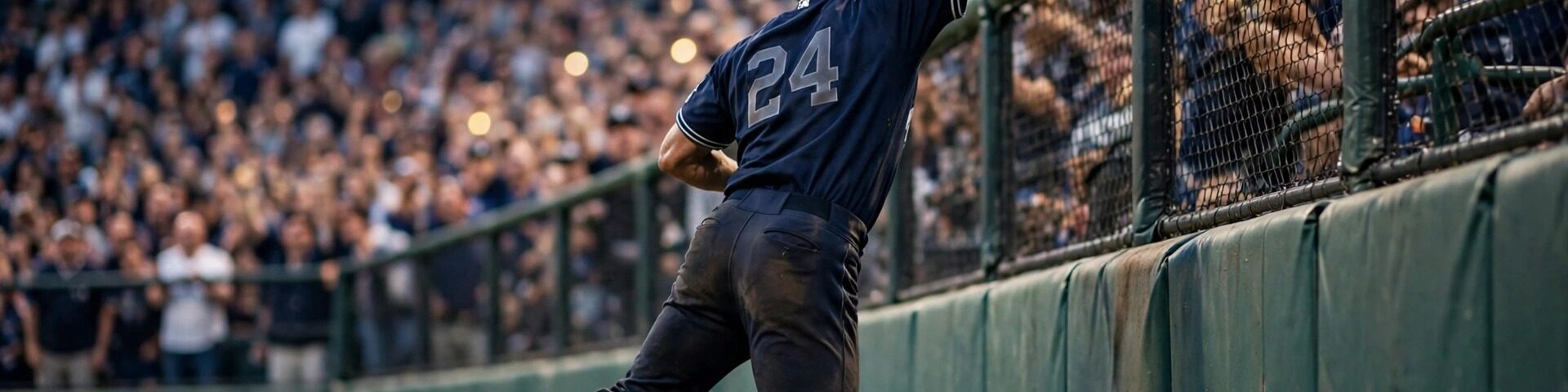 Ein Centerfielder springt an der Outfield-Wand hoch und fängt einen Homerun – wie Garrett Mitchells Fang des Jahres im NLDS-Spiel 4.