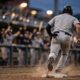 Ein Guardians-Spieler rundet die dritte Base bei Abenddämmerung, Teamkollegen jubeln im Dugout – nach dem 9:3-Sieg über die White Sox.